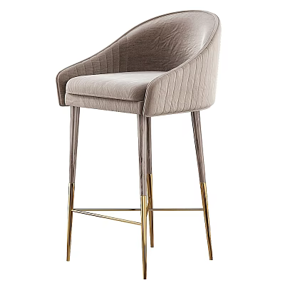 Elegant Modern Bar Stool With Curved Velvet Upholstery And Gold Metal Legs 3d model