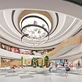 Modern Shopping Mall Atrium With Circular Design Elegant Chandelier And People Walking