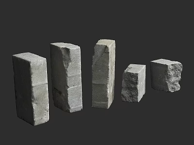 Concrete Blocks in Various Shapes and Different Sizes Arranged on Gray Background 3d model