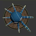 Blue Octopus Robot Game Character With Round Eyes Mechanical Tentacles And Brown Base