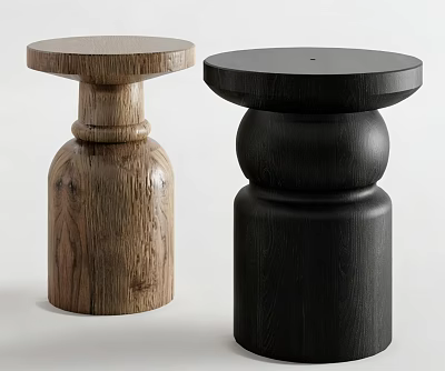 Modern Wooden Side Tables With Light Wood And Black Finish Round Tops Unique Base 3d model