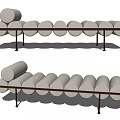 Modern Upholstered Ottoman With Cylindrical Cushions And Metal Legs Design