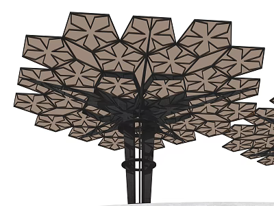 Tree Like Structure With Patterned Geometric Units And Black Supporting Pole 3d model