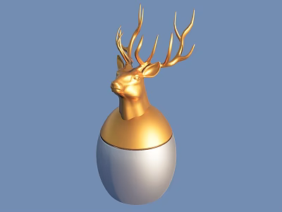 Artistic Golden Deer Head Sculpture with Silver Egg Shaped Base Design 3d model