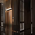 Modern Hotel Elevator Lobby Design With Metallic Frames And Frosted Glass Panels 3d model