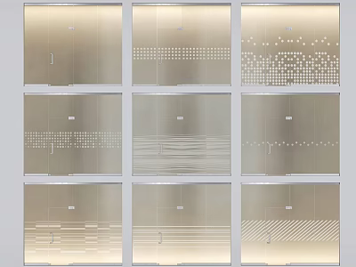 Modern Interior Room Dividers With Transparent Glass And Various Decorative Patterns 3d model