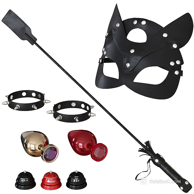 Stylish Daily Use Accessories Set With Black Mask Whip Bracelets And Colorful Decorative Balls 3d model 