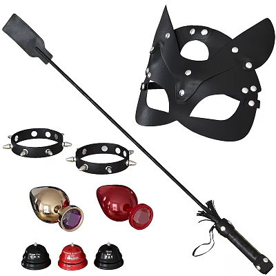 Stylish Daily Use Accessories Set With Black Mask Whip Bracelets And Colorful Decorative Balls 3d model