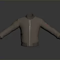 Casual Brown Jacket With Front Zipper And Red Patch On Left Arm 3d model