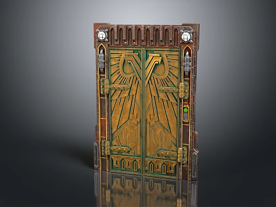 Vintage Carved Double Door With Intricate Wood Carvings And Decorative Details 3d model