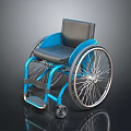 Blue Wheelchair With Black Seat Large Spoke Wheels And Metal Frame