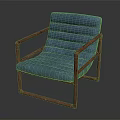Stylish Blue Upholstered Chair With Red Wooden Frame And Modern Design