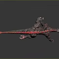 Detailed Mythical Dragon Creature 3D Model With Red Tail And Scaled Body In Crawling Stance