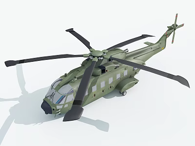 Military Transport Helicopter With Green Exterior Large Rotors Cockpit Windows And Aerodynamic Fuselage 3d model