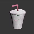 White Cup With Cartoon Face Design And Pink Straw On Black Background
