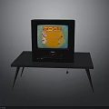 Vintage Television On Black Coffee Table With Colorful Cartoon Screen