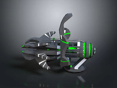 Futuristic Sci Fi Weapon With Mechanical Structure And Green Glowing Accents 3d model