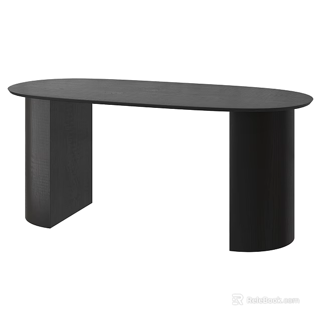 Modern Black Oval Desk With Two Different Cylindrical And Rectangular Legs 3d model 