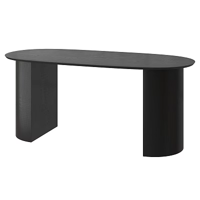 Modern Black Oval Desk With Two Different Cylindrical And Rectangular Legs 3d model