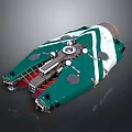Sci Fi Spaceship Model In Green And White With Geometric Structure And Engine Details 3d model