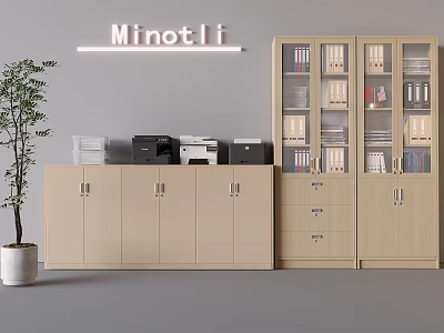 Minotli Wooden File Cabinets With Glass Doors For Office Document Storage 3d model