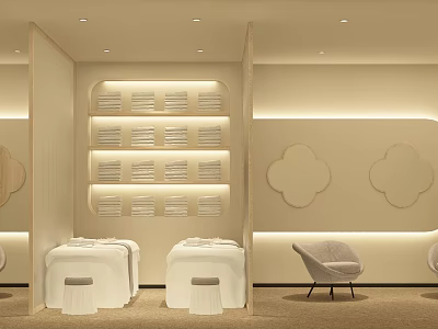 Modern Beauty Salon Interior With Comfortable Treatment Beds Styling Chairs And Soft Lighting 3d model