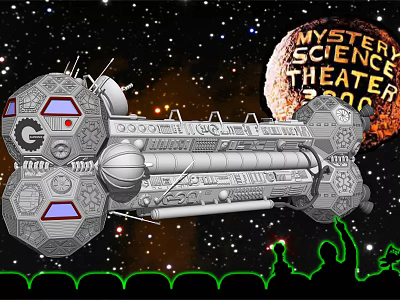 Mystery Science Theater 3000 Spaceship Design With Space Background And Silhouette Figures 3d model