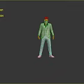 Game Movie Character in White Suit with Black Mask Blonde Hair 3D Standing Gray Background