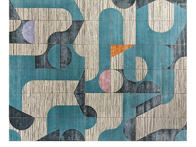 Modern Abstract Square Rug With Geometric Patterns Teal Gray Beige Purple Orange 3d model