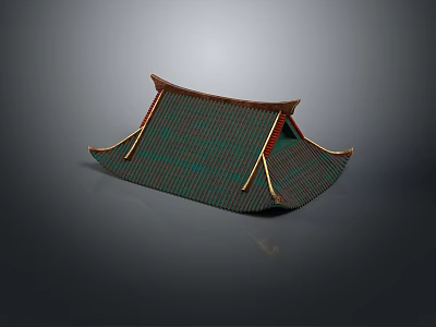 Traditional Chinese Architecture Roof Featuring Green Tiles Curved Eaves And Red Accents 3d model
