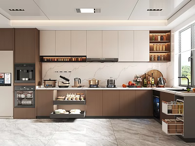 Modern Kitchen Interior With Open Layout Island Counter Cabinets And Appliances 3d model
