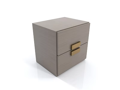 Modern Minimalist Light Gray Bedside Table With Wood Grain Texture And Golden Metal Clasps 3d model