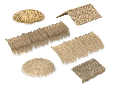 Different Types of Thatch Canopies with Various Shapes for Outdoor Shade 3d model