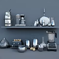 Modern Stainless Steel Kitchen Utensils Including Blender Coffee Maker Pots And Pans
