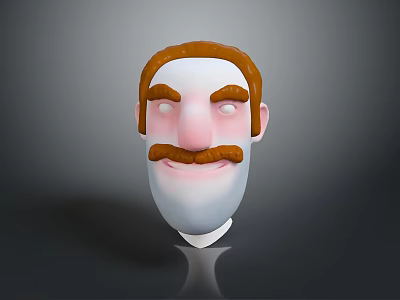 Cartoon Man Head With Brown Hair Mustache And Smiling Expression On Gray Background 3d model