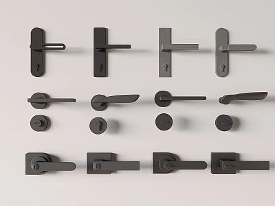 Collection of Modern Black Door Handles With Various Designs And Shapes 3d model