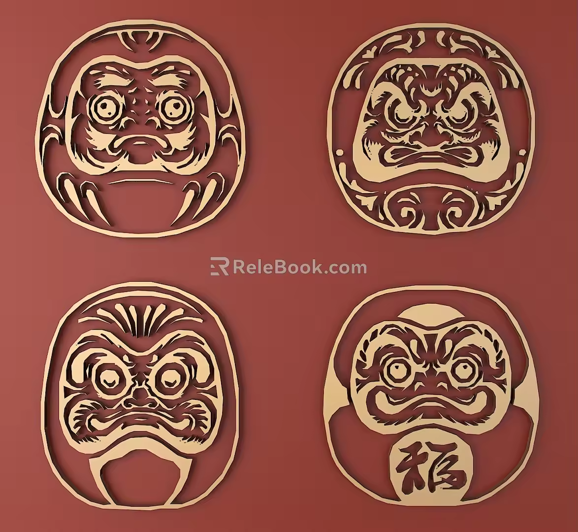 Japanese Metal Carving Japanese Patterns and Wind Patterns Traditional Carving 3d model
