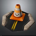 Cartoon Road Structure With Orange White Traffic Cone Smiley Face Yellow Lines And Stone Edges