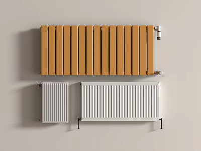 Display of Various Radiator Designs in Orange and White for Home Heating 3d model