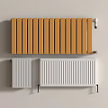 Display of Various Radiator Designs in Orange and White for Home Heating