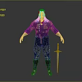 White Haired Warrior Character Wearing Dark Blue Shirt And Black Tight Pants With Sword