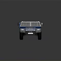 Blue Police Off Road Vehicle Exterior with POLICE Lettering Red and Yellow Stripes and Badge