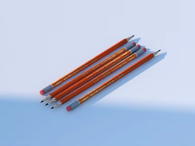 Sharpened Orange Wooden Pencils Neatly Arranged on Light Background for Writing 3d model