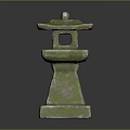 Traditional Stone Lantern Architecture With Moss Covered Surface And Pagoda Roof