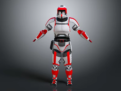 Red And White Armored Character With Mechanical Armor And Standing Stance Design 3d model