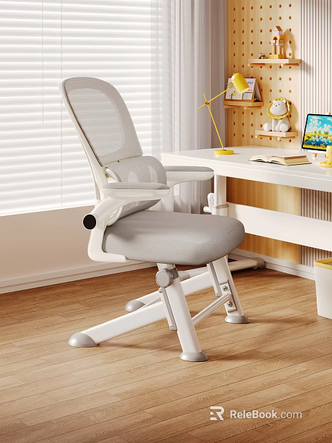 Modern Home Office Desk And Chair Set With White Frame And Comfortable Mesh Back 3d model 