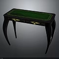 Elegant Black Table with Green Tabletop Decorative Edges and Gold Handle Drawers and Curved Legs