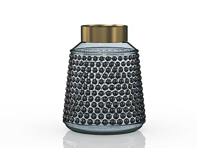 Decorative Glass Vase With Gold Lid And Textured Raised Dot Surface Design 3d model