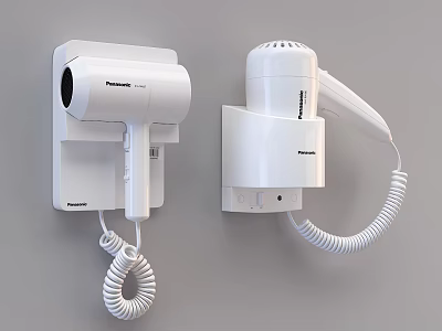 White Wall Mounted Hair Dryers With Coiled Cords As Daily Electrical Appliances 3d model
