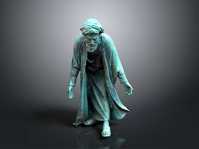 Bronze Bearded Man Statue In Flowing Robe Standing On Dark Background 3d model